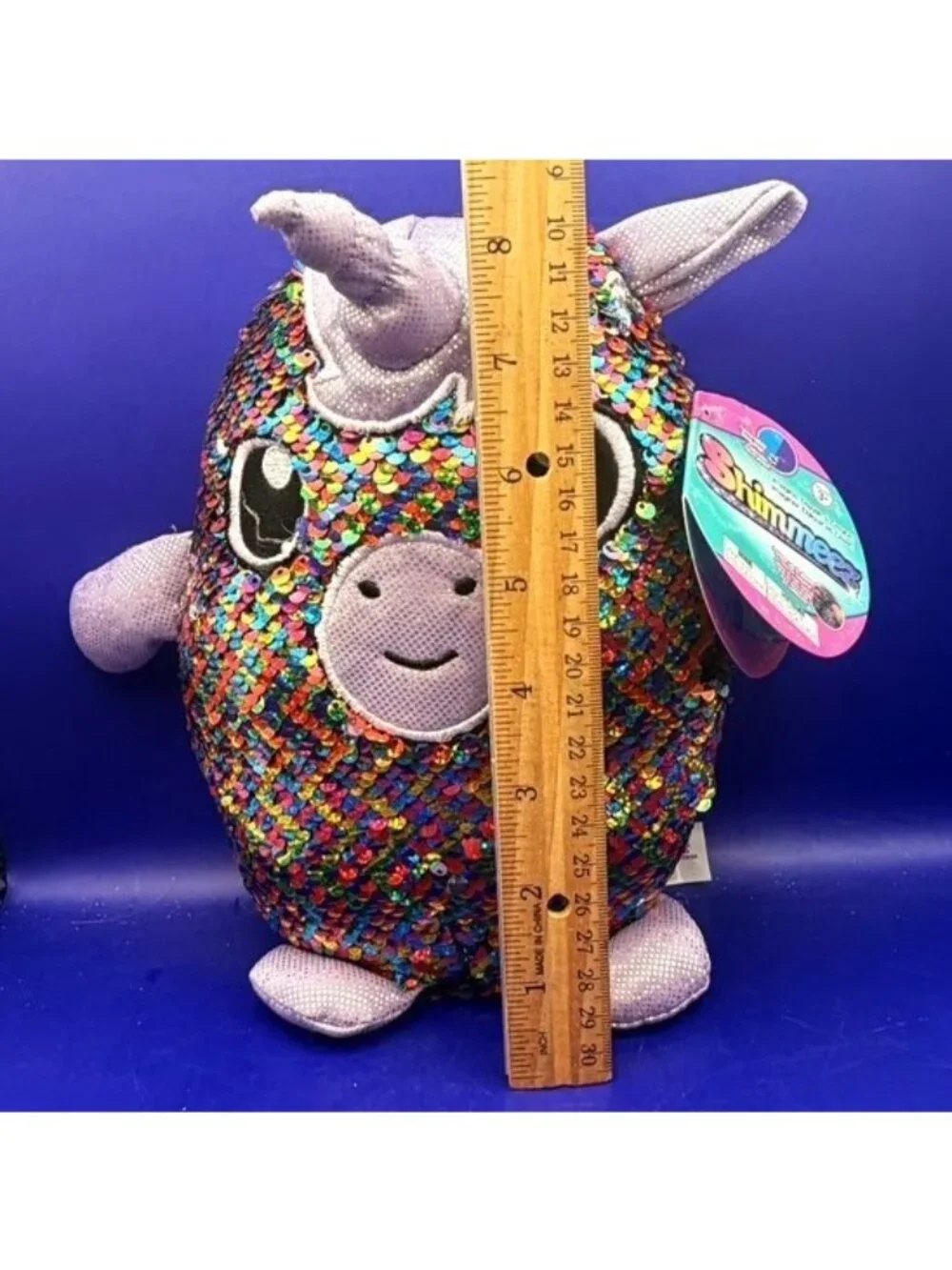 Shimmeez Plush Unicorn Rainbow Silver Sequin Swipe Color Changing Stuffed Animal